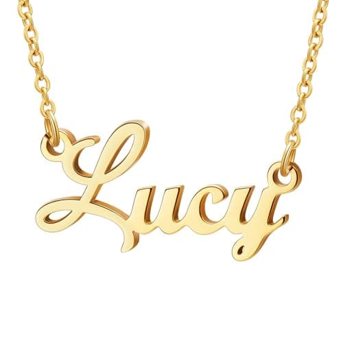 Ldurian Custom Name Necklace, Lucy Name Plate Pendant Necklace Pre Gifts, Charm Necklaces Jewelry for Birthday Anniversary