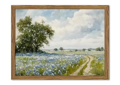 Framed Vintage Canvas Wall Art, Country Landscape Wildflower Field Wall Decor Paintings, Rustic Nature Pictures Prints Home Decor for Living Room Bedroom Bathroom Farmhouse 12x16 inch
