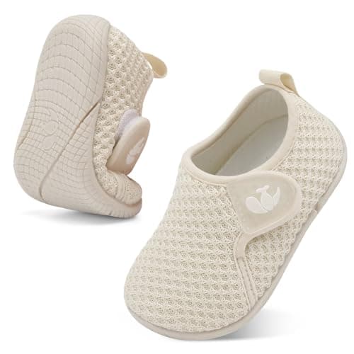 JOINFREE Toddler Sneakers Non-Slip Baby Shoes Boys Girls School Shoe Barefoot Sneaker Beige 18-24 Month Infant