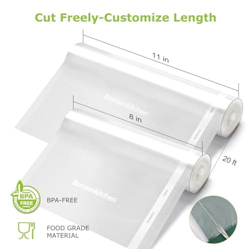 Bonsenkitchen Vacuum Sealer Rolls bags, 3 Rolls 11"x 20'+ 3 Rolls 8"x 20'