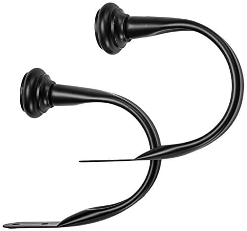 Amazon Basics Decorative Curtain Tiebacks, Sturdy and Easy to Install Holdbacks, Set of 2, Black