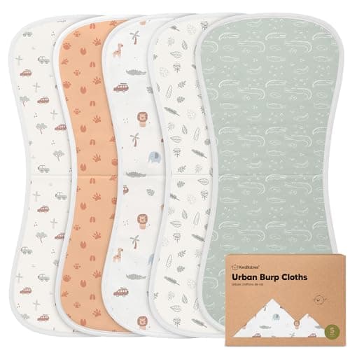 Organic Burp Cloths Baby Boy & Girl, 5-pack Cotton Burp Rags (Wilderness)