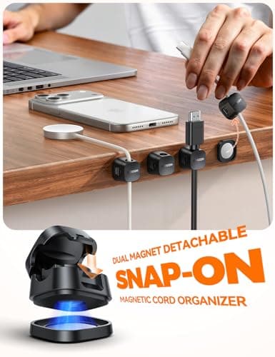 JOYROOM Detachable Magnetic Cord Organizer w/Secure Snap-Lock, 2-in-1 Adhesive& Magnetic Cable Clips, Auto-Fit Spring Management for φ1.5~8mm Cables, Under Desk Nightstand Home Office Car Wire Keeper