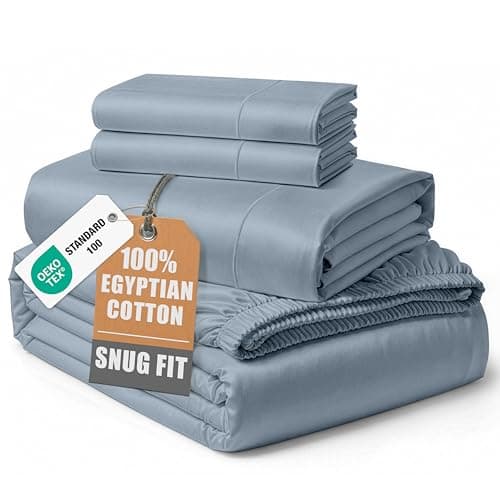 100% Egyptian Cotton King Size Sheets- Naturally Breathable & Durable Winter Comfort, Ultra-Soft Hotel Comfort with 15" Deep Pocket King Sheet Set, Silky Sateen Weave Luxury You Can Feel- French Blue