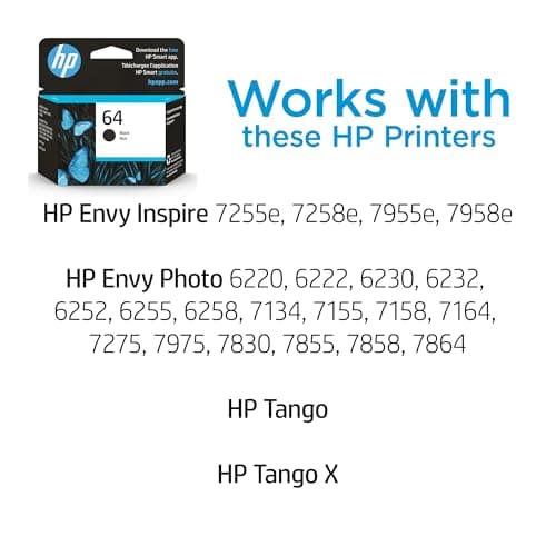 Original HP 64 Black Ink Cartridge | Works with HP ENVY Photo 6200, 7100, 7800 Series | Eligible for Instant Ink | N9J90AN