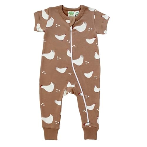Parade Organic Signature Print '2-Way' Zip Romper - Short Sleeve Chickens 6-12 Months