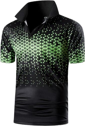 jeansian Men's Short Sleeve Fit Sport Polo Tee Shirts T-Shirts Tshirt Tops Poloshirt Golf Tennis Pickleball LSL358_Blackgreen_XL