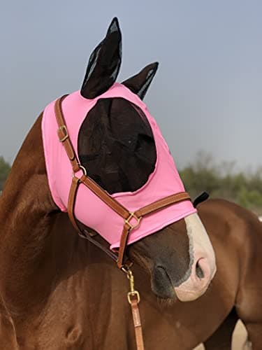 Horse Fly Mask Super Comfort Horse Fly Mask Elasticity Fly Mask with Ears We Only Make Products that Horses Like… (Light Pink, L)