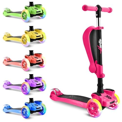 Hurtle Kids Scooter, 3 Wheel Scooter for Kids, Foldable Kick Scooter for Child & Toddlers Ages 3-12, Adjustable Height and LED Light Up Wheels