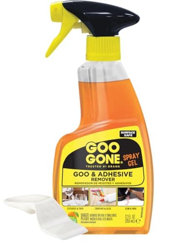 Goo Gone Spray Adhesive Remover Gel 12 Oz with Scraper, Removes Glue, Stickers, Tape Residue, Grease, Gum & Wax, Adhesive Spray with Citrus Cleaning Power for Hard Surfaces, Carpets & Fabrics