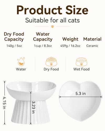 Wellbro Elevated Cat Food Bowl, Ceramic Titled Whisker Friendly, 5.3in Wide