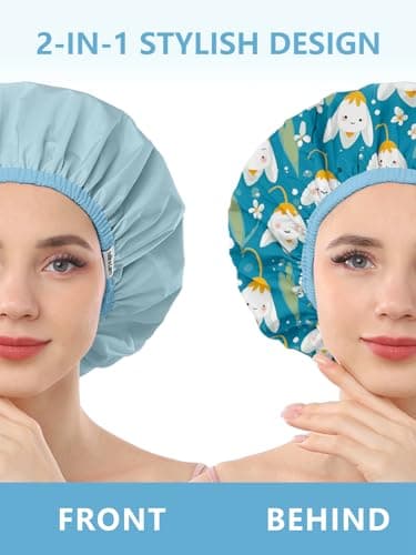 Years Calm Shower Caps For Women Reusable Waterproof,Pattern And Solid Color Dual-Layer Design For Dual-Layer Usable,Protects Hair In Shower, Spa, Cooking, Clean & Travel (Bell Orchid, One Size)