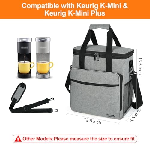 LEFOR·Z Travel Coffee Maker Carrying Bag Compatible with Keurig K-Mini or K-Mini Plus, Single Serve Coffee Maker Portable Storage Bag with Shoulder Strap,Grey(Bag Only)