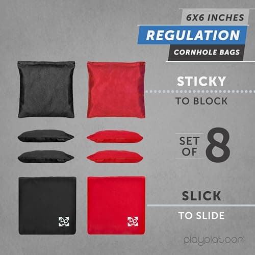 Professional Cornhole Bags - Set of 8 Regulation All Weather Two Sided Improved Bean Bags for Pro Corn Hole Game - 4 Red & 4 Black