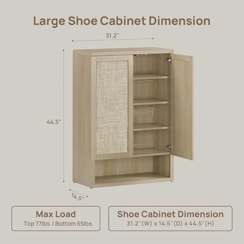 SICOTAS 65.6" Wide Rattan Shoe Storage Cabinet for Entryway with Doors