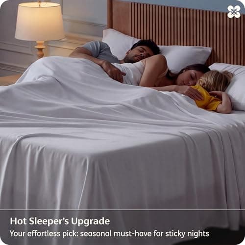 Bedsure 100% Rayon Derived from Bamboo Sheets Queen Size Set, Cooling Sheets for Hot Sleepers, Breathable & Soft Queen Bedsheets, Deep Pocket Up to 16 Inches, Bedsheet & Pillowcase Sets, White