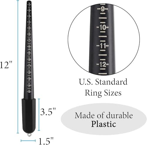 Ring Sizer Mandrel – Ring Measuring Stick with Full, Half & Quarter Sizes 1-15 for Jewelry Sizing, Rings Measurement & Jewelers Tool