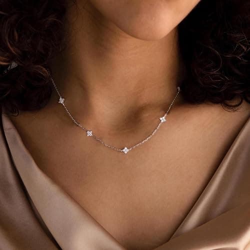 CUEZIY Dainty Silver Necklaces for Women Station Choker Cubic Zirconia Simulated Necklace Simple Cute Layering CZ Necklace Trendy Simple Jewelry Gifts