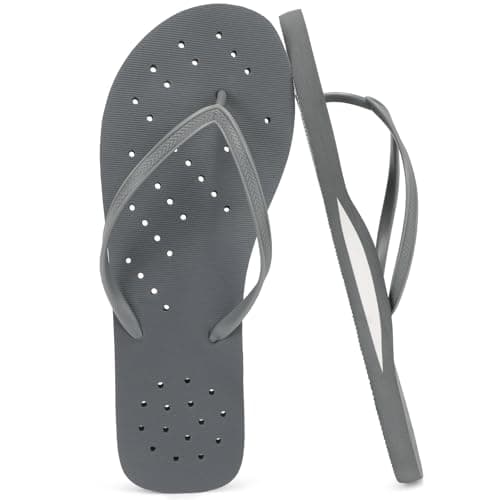 STQ Shower Flip Flops for Men Quick Dry Shower Shoes for College Dorm Gym Locker Room Non-Slip Arch Support Water Sandals with Orthotic Footbed & Drain Holes Dark Grey, Size 11