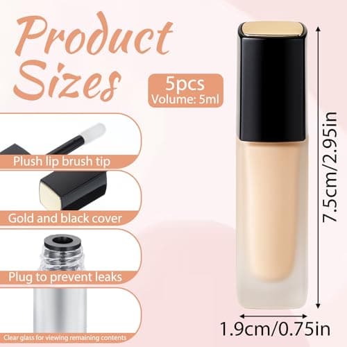 5 PCS Frosted Glass Lip Gloss Tubes, 5ml Empty Lip Gloss Tubes Refillable Lips Glosses Containers Mini Lips Balm Bottle Container with Wands and Stoppers for Samples Travel Split DIY Makeup