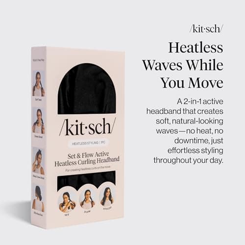 Kitsch Set & Flow Active Heatless Curling Headband For Women – Achieves Heatless Curls Overnight, No Heat Damage | Heatless Curlers with Flexible Fit | Great During Gym Sessions, Travel - Black, 1pc