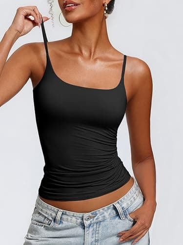 Avidlove Women's Padded Square Neck Tank Tops Summer Double Layer Basic Sleeveless Tank Shirts Built in Bra Black