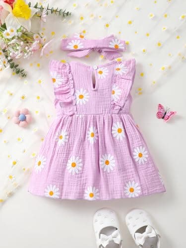 LUJENGEFA Baby Girl Dress Summer Outfits Clothes Casual Cotton Linen Ruffle Sleeveless Sundress Purple 3-6 months