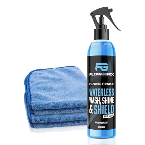 Flowgenix™ Waterless Car Wash Spray - Grand Finale - Motorcycle Cleaner & Car Wax Polish (8 oz) - Ceramic Coating - Incl. 2 Microfiber Towels - Quick Detailer Spray to Make Your Vehicle Shine