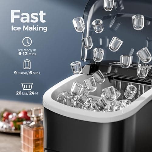 Electactic Ice Makers Countertop,26Lbs/24H,9 Cubes in 6 Mins,Portable Ice Maker Machine with Self-Cleaning,2 Sizes of Bullet Ice,Perfect for Home Kitchen(Black)
