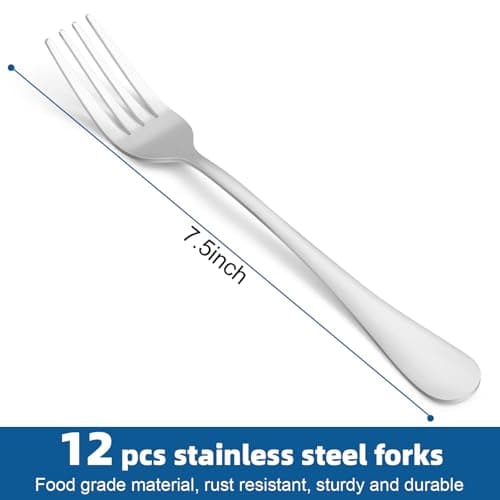 12 Piece Dinner Forks Set, Food-Grade Stainless Steel Forks Silverware, Cutlery Fork, Dessert Fork, Metal Forks for Home, Kitchen or Restaurant, Mirror Polished, Dishwasher Safe - 7.5 Inch