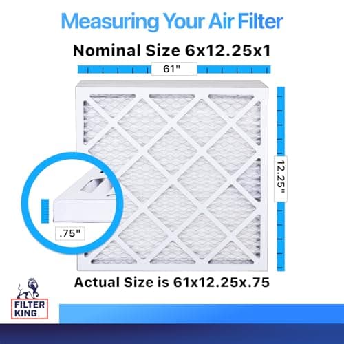 Filter King 6x12.25x1 Air Filter (MERV 8) (6-Pack) Dust & Allergy Control AC Furnace Filters, MADE IN USA, HVAC, Pleated, Electrostatic (Actual Size: 6 x 12.25 x .75)