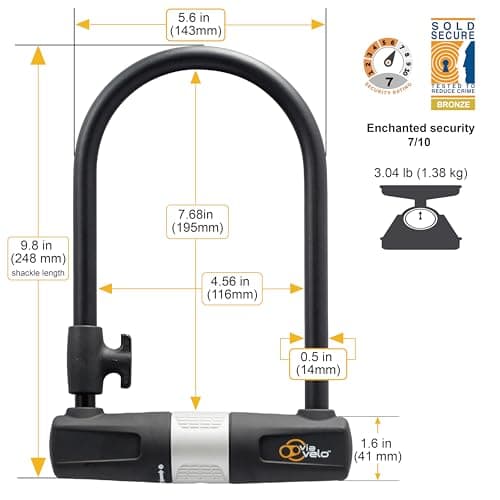 Bike U Lock with Cable - Via Velo Heavy Duty Bicycle U-Lock,14mm Shackle and 10mm x1.8m Cable with Mounting Bracket for Road, Mountain, Electric & Folding Bike