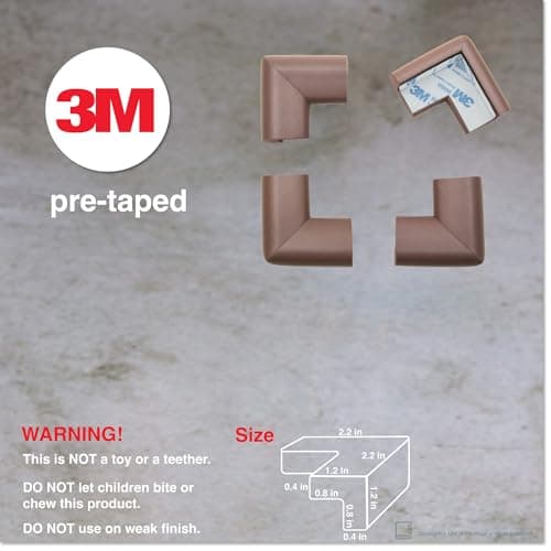 Roving Cove HeftyFit Corner Protector for Baby (4 Large Corners), Heavy-Duty Soft Rubber Foam Furniture Corner Bumper Guards, 3M Adhesive Pre-Taped, Coffee Brown