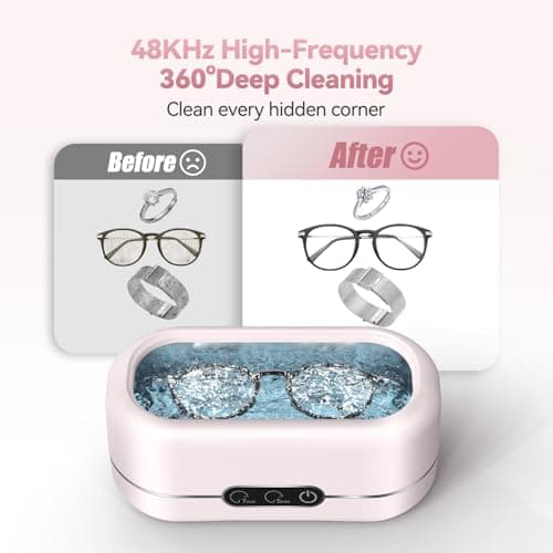 BYASKZIV Ultrasonic Cleaner, Upgraded 50KHz Ultrasonic Cleaner Machine with 304 Stainless Steel for Jewelry, Eyeglasses, Rings, Watch Strap, Dentures, Dual Cleaning Modes - Pink