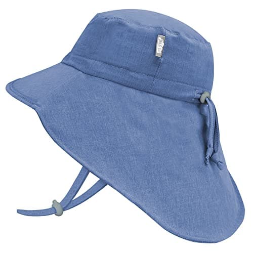 Jan & Jul Quick-Dry Xplorer Toddler UV Protection Hat with Adjustable Strap (L: 2-5 Years, Blue with Blue Trim)