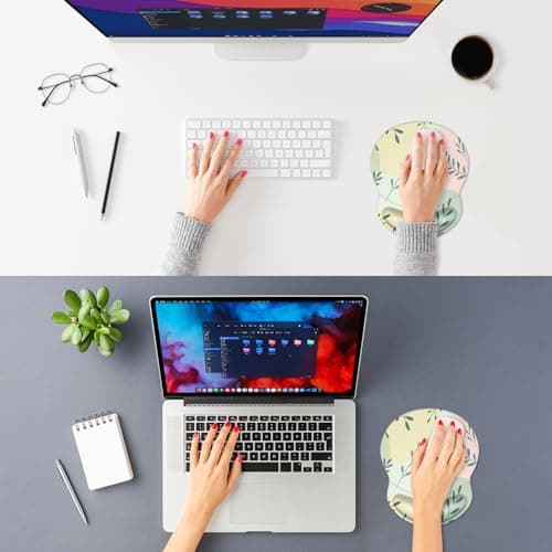 ITNRSIIET Ergonomic Mouse Pad with Comfort Gel Wrist Rest, Non-Slip PU Base, Smooth Textured Surface, Reduces Hand Fatigue & Wrist Pain, 220 x 180 mm for Office Gaming Home, PastelFoliage