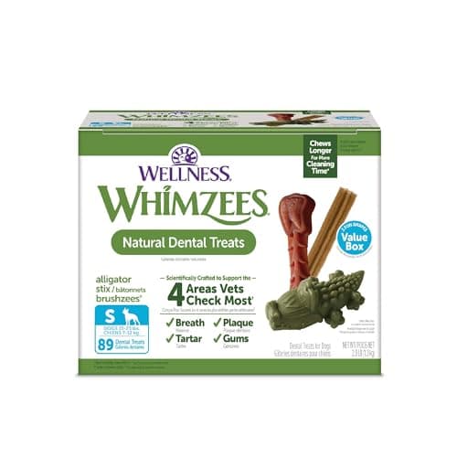 Wellness WHIMZEES Value Pack Natural Dog Dental Treat, Chews, Freshens Breath, Small Size, 47.1 oz Box, 89 Count