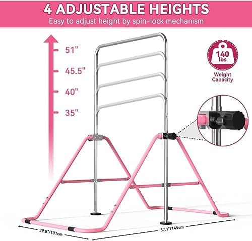 FBSPORT Folding Gymnastic Training Kip Bar with Rings,Expandable Gymnastics Bars Horizontal Bars Adjustable Height Fitness Equipment for Home/Floor/Practice/Gymnastics/Trainning/Parkour