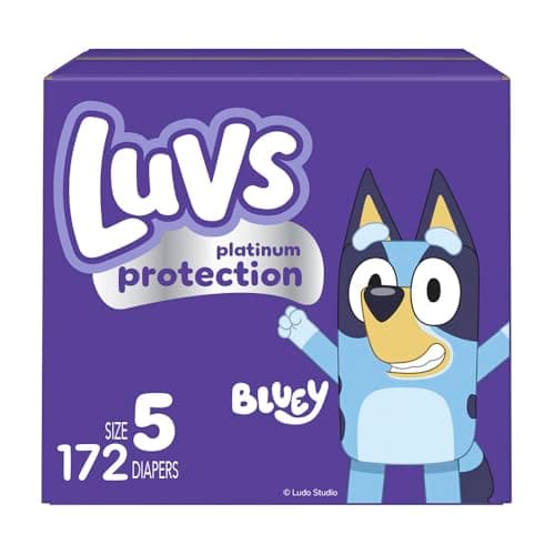 Luvs Size 5 Baby Diapers, Platinum Protection Bluey Diapers for Day & Night,Size 5 (27+ lb), 172 Count