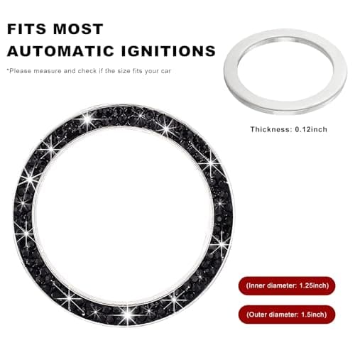 CCHRN Car Bling Engine Start Ring Decals, Crystal Rhinestone Push Start Button Decorative Ring, Universal Sparkling Key Ignition Knob Cover for Women Girls, Car Accessories (Black)