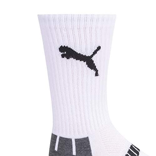 PUMA Boys' 6 Pack Crew Cut Socks, White/Multi, 9-11