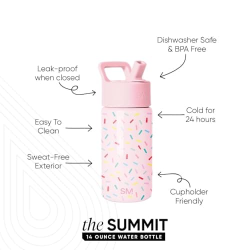 Simple Modern Kids Water Bottle with Straw Lid | 14oz Insulated Stainless Steel Kids Tumbler & Spill Proof Toddler Cup for School, Girls, Boys | Summit | Confetti