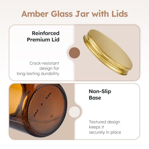 Tecohouse 8oz Amber Glass Jars with Gold Metal Lids, 3 Pack Candle Jars with Blank Labels, 250g Wide Mouth | Lotion Container for Sample, Cream, Lotion, Honey, Powder, Jelly | Home & Beauty