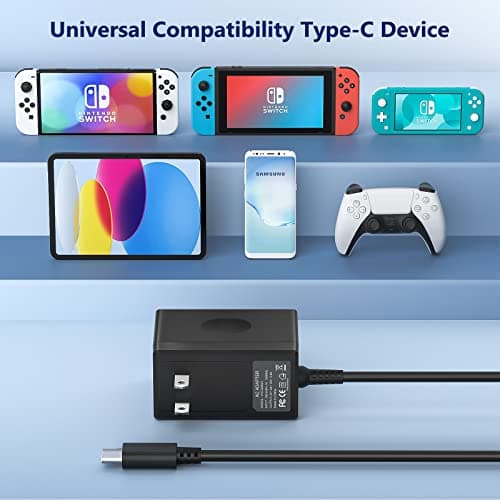 45W YCCSKY Charger for Nintendo Switch,AC Adapter for Nintendo Swith - Fast Travel Wall Charger with 5FT USB C Cable 15V/3A Power Supply for Switch Supports TV Mode and Dock Station (Black)