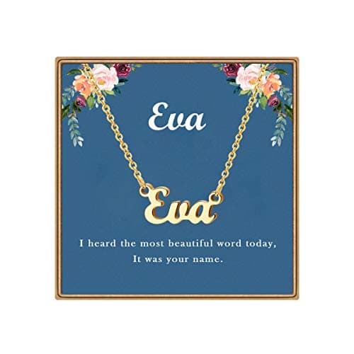 Ldurian Custom Name Necklace, Eva Name Plate Pendant Necklace Pre Gifts, Charm Necklaces Jewelry for Birthday Anniversary