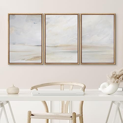 NWT Framed Canvas Print Wall Art Set Watercolor Pastel Misty Sand Dune Landscape Nature Wilderness Illustrations Modern Art Decorative Minimalist Multicolor Moody for Bedroom - 24"x36"x3 Natural