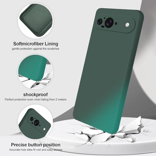GiiYoon Silicone Case Compatible with Google Pixel 9, Full Body Silky Soft Touch Phone Case with Camera Protection, Shockproof Cover with Microfiber Lining, Green