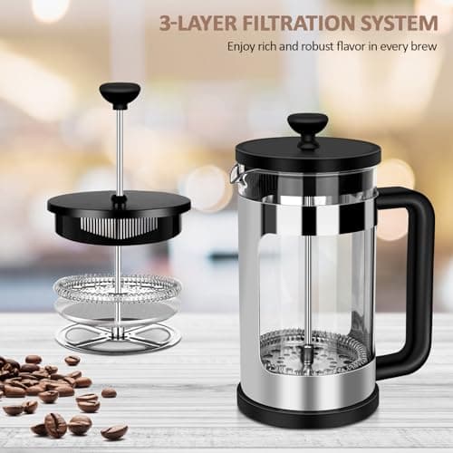 RAINBEAN French Press Coffee Maker 12 Oz, Mini Coffee Press 1 Cup, Single Serve French Press, With 3 Filterations, Heat Resistant Thickness Borosilicate Glass, Coffee Brewer Tea Press