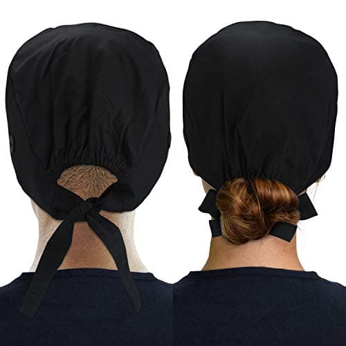 ABAMERICA Working Caps with Button and Sweatband, Adjustable Working Hats for Women Men, One Size(Tie Back or Toggle), A-90 2pack Black+ Black, 1-2