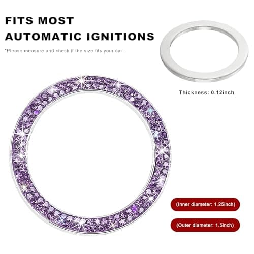 CCHRN Car Bling Engine Start Ring Decals, Crystal Rhinestone Push Start Button Decorative Ring, Universal Sparkling Key Ignition Knob Cover for Women Girls, Car Accessories (Purple)